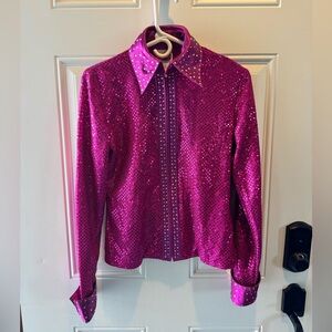 Women's Pink Sequin Button Down Shirt